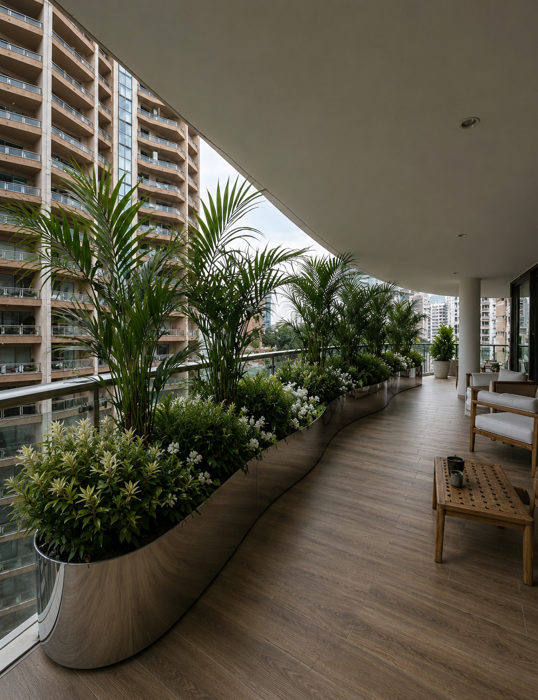 Monte-Carlo terrace — custom aluminium planters and planting